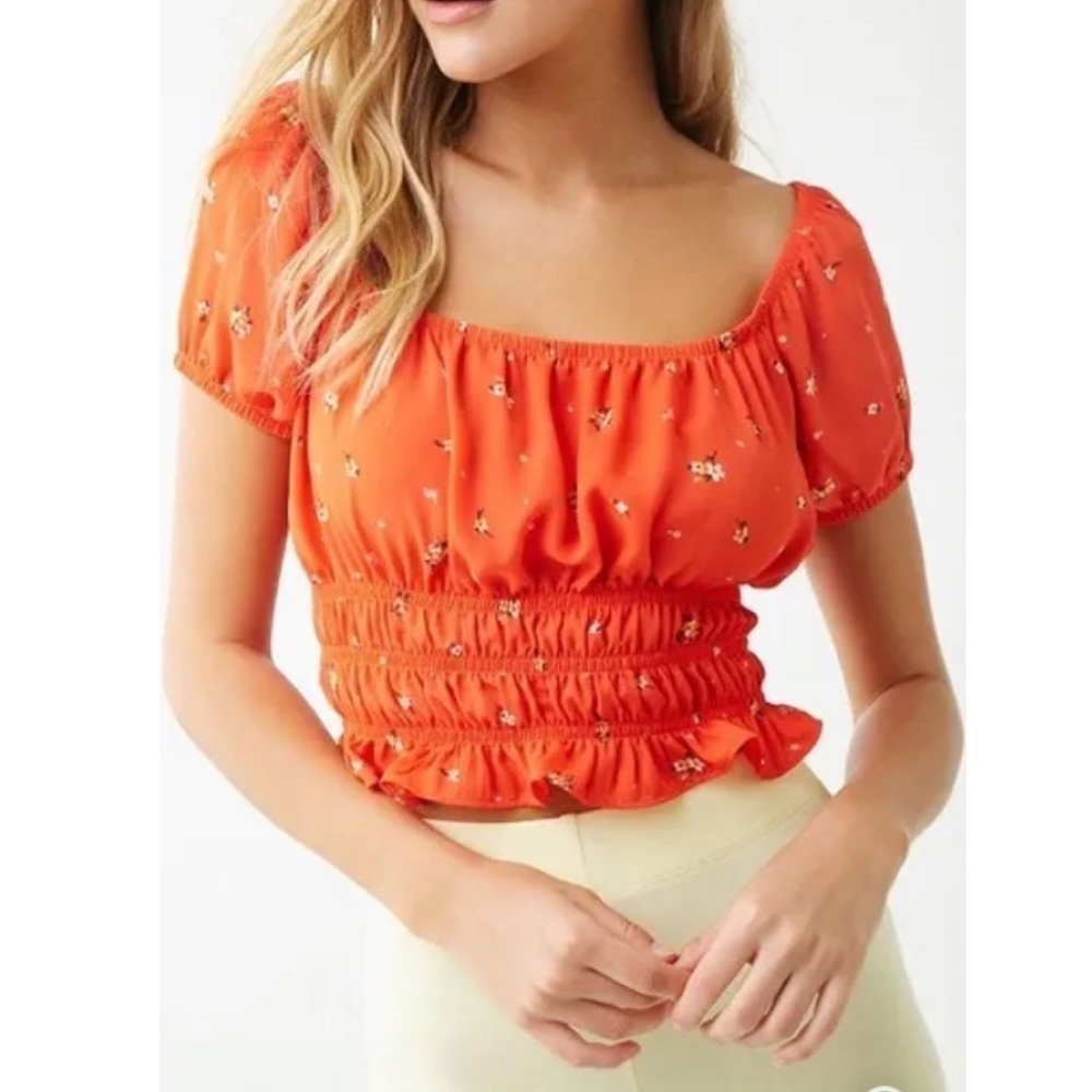 Forever21 Orange Floral Crop Top